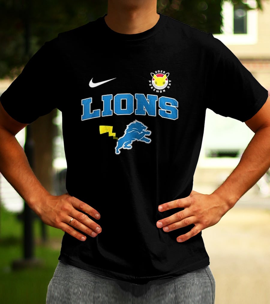 Nike Detroit Lions Pikachu Pokemon Day 2023 Anniversary T-Shirt