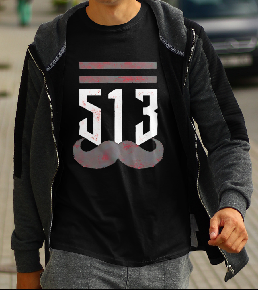 The 513 Stache Cincinnati Baseball Moustache T-Shirt