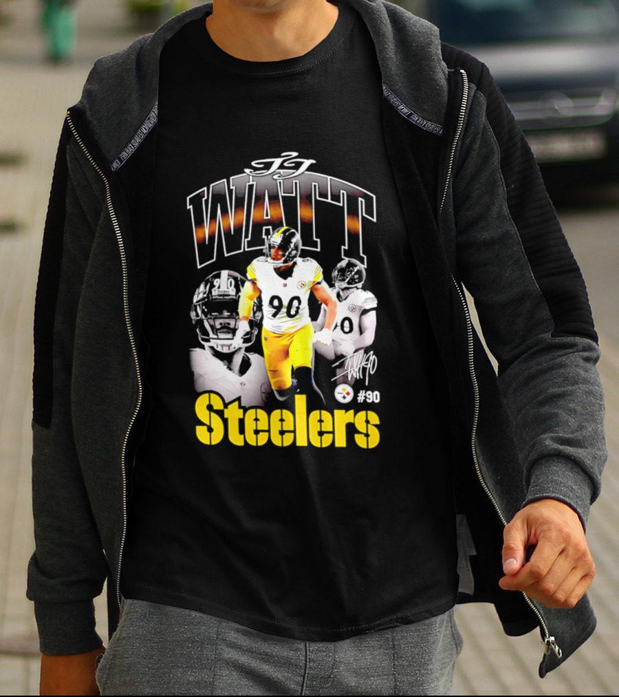 T.J. Watt Steelers #90 Triple Image With Signature T-Shirt