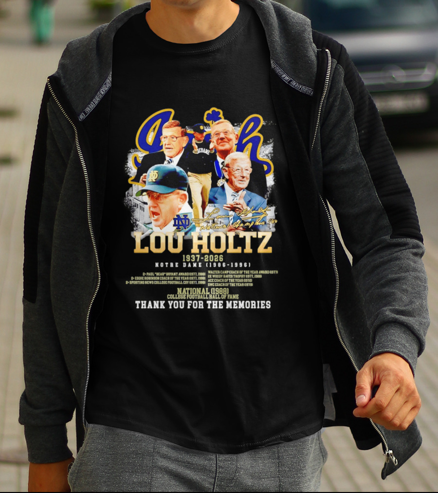 Lou Holtz 1937 2026 Notre Dame Fighting Irish Thank You For The Memories Irish Coach Legend T-Shirt