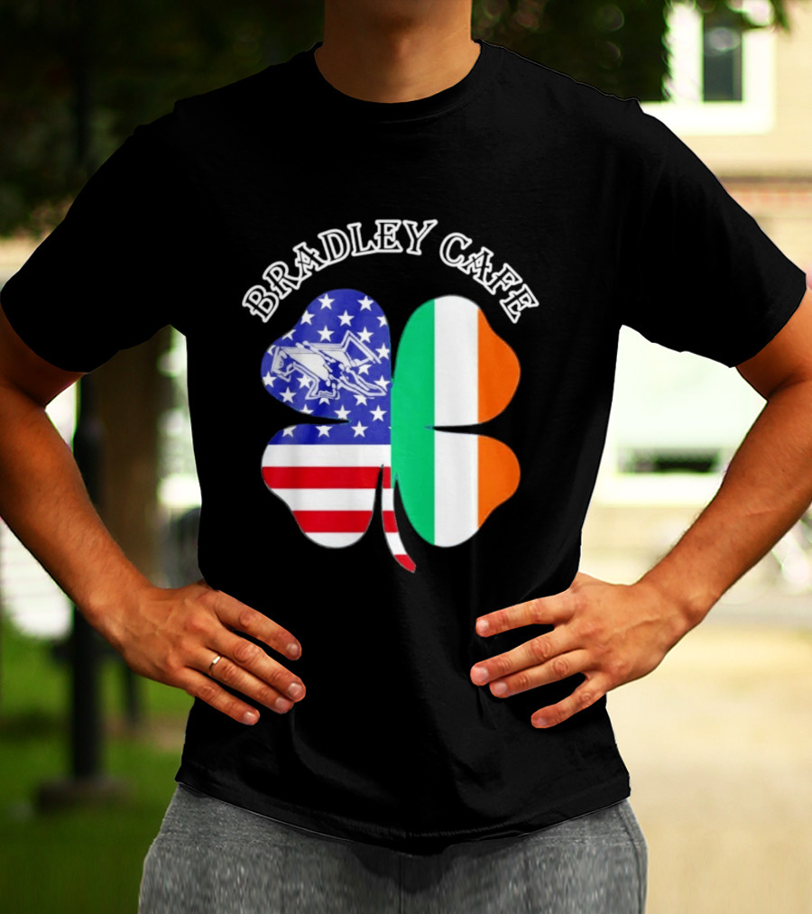 Bradley Cafe Providence RI Est 1937 Four Leaf Clover American Irish Flag T-Shirt