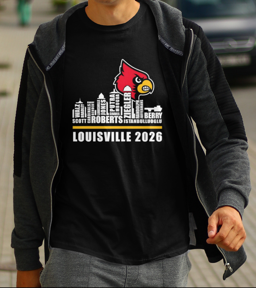 Louisville 2026 Cardinals Skyline Scott Roberts Berry Stephenson T-Shirt