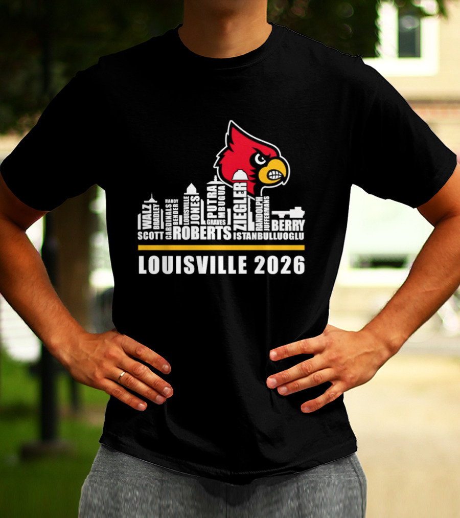 Louisville 2026 Cardinals Skyline Scott Roberts Berry Stephenson T-Shirt