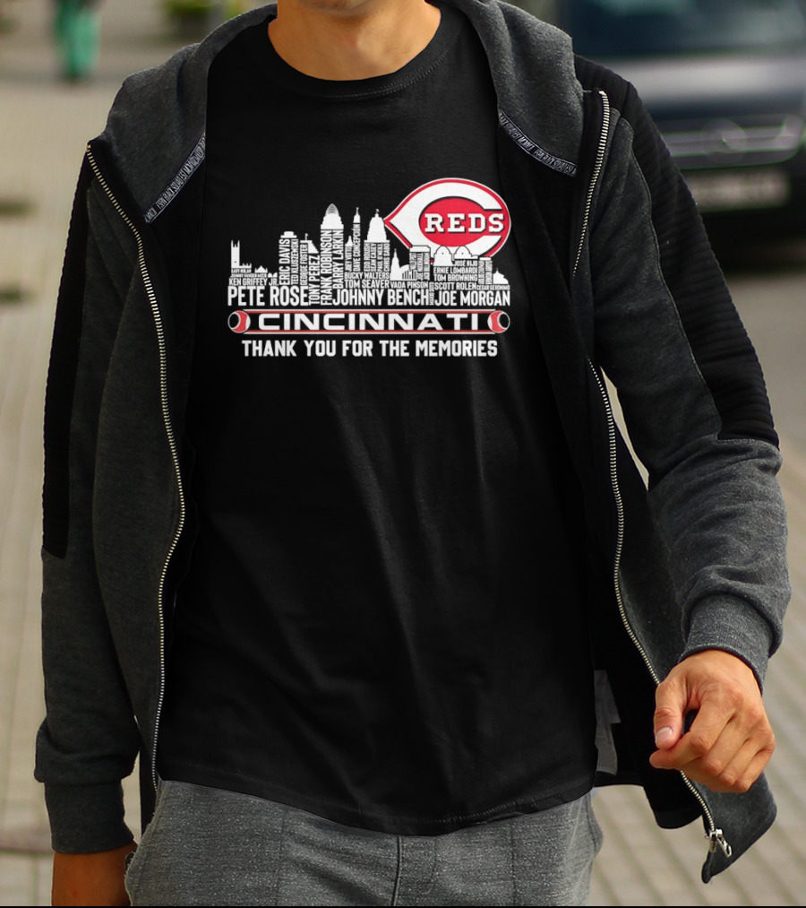 Cincinnati Reds Legends Skyline Thank You For The Memories T-Shirt