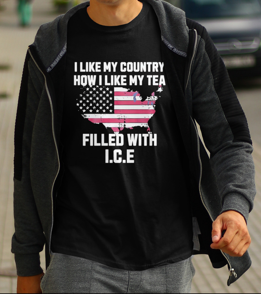 I Like My Country How I Like My Tea Filled With ICE USA Map American Flag T-Shirt