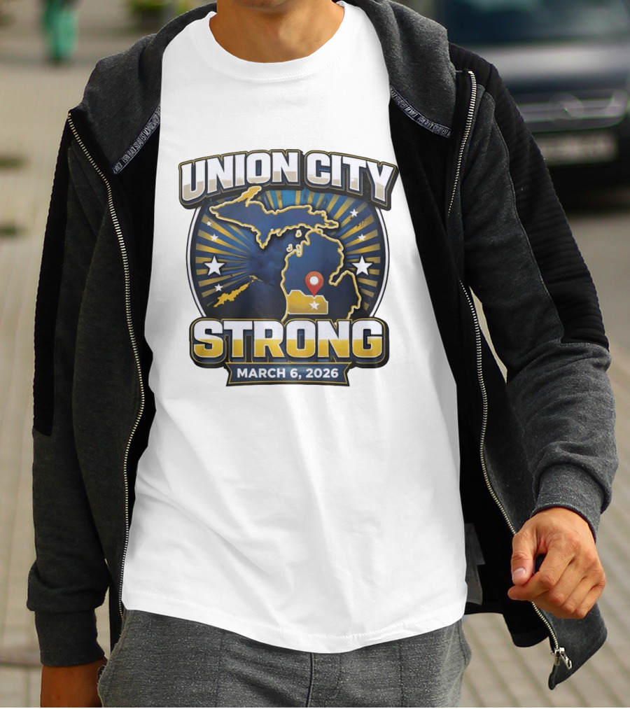 Union City Strong March 6 2026 Michigan Map Stars Location Pin T-Shirt