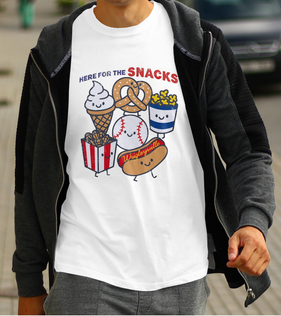 Here For The Snacks Wrigleyville Baseball Ice Cream Popcorn Hotdog Pretzel T-Shirt