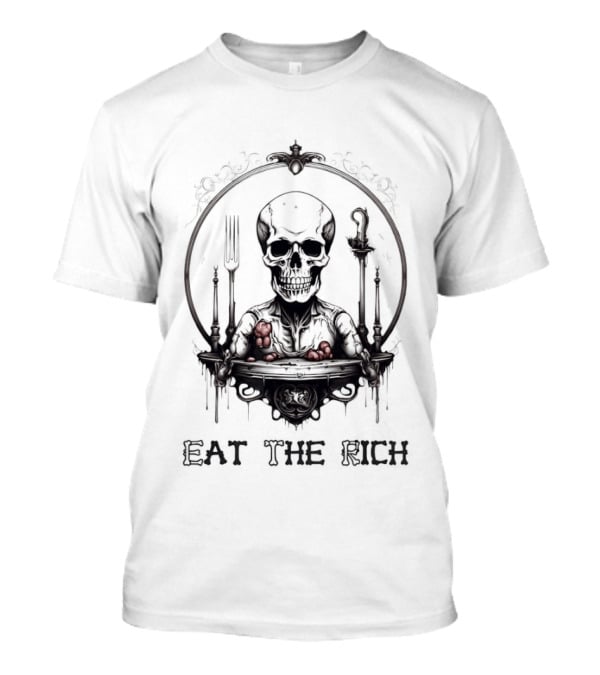Skeleton Eat The Rich Gothic Skeleton With Cutlery Noir T-Shirt