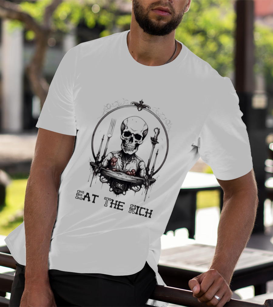 Skeleton Eat The Rich Gothic Skeleton With Cutlery Noir T-Shirt