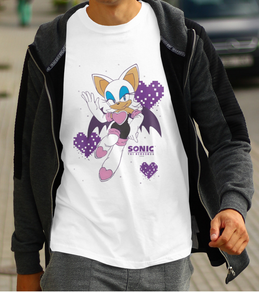 Sonic The Hedgehog Rouge The Bat Pixelated Purple Hearts T-Shirt