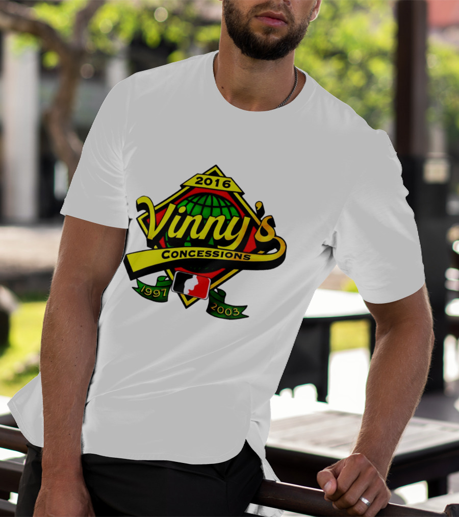 Vinny's Concessions 1997 2003 2016 Globe Ribbon T-Shirt