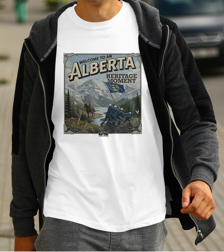 Welcome To An Alberta Heritage Moment Iwo Jima Inspired Rockies Scene T-Shirt