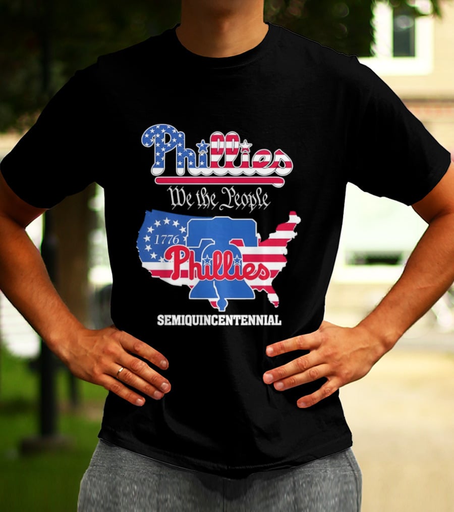 Philadelphia Phillies 1776 We The People Semiquincentennial USA Map Liberty Bell T-Shirt