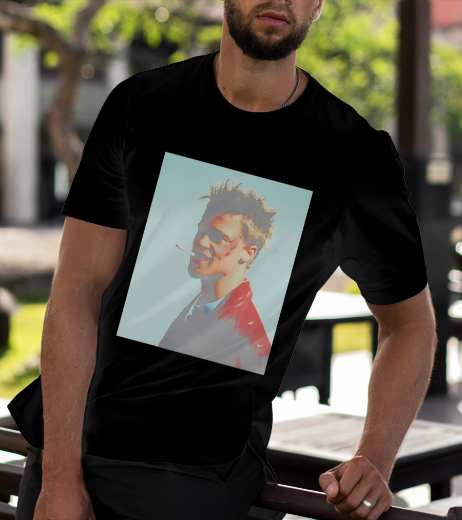 Brad Pitt Fight Club Smoking Tyler Durden Red Jacket Iconic Image T-Shirt