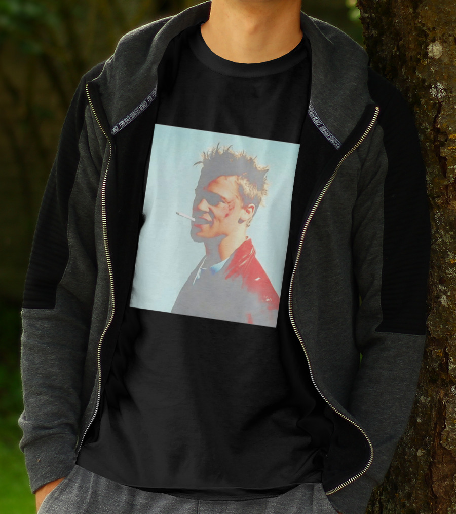 Brad Pitt Fight Club Smoking Tyler Durden Red Jacket Iconic Image T-Shirt