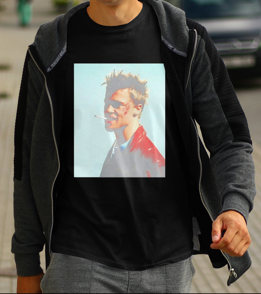 Brad Pitt Fight Club Smoking Tyler Durden Red Jacket Iconic Image T-Shirt