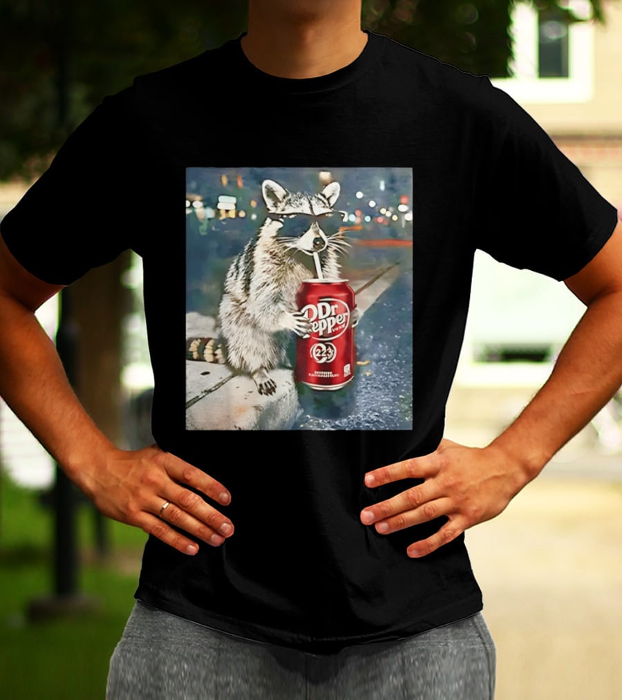 Raccoon Drinking Dr Pepper Meme Funny Soda Animal T-Shirt