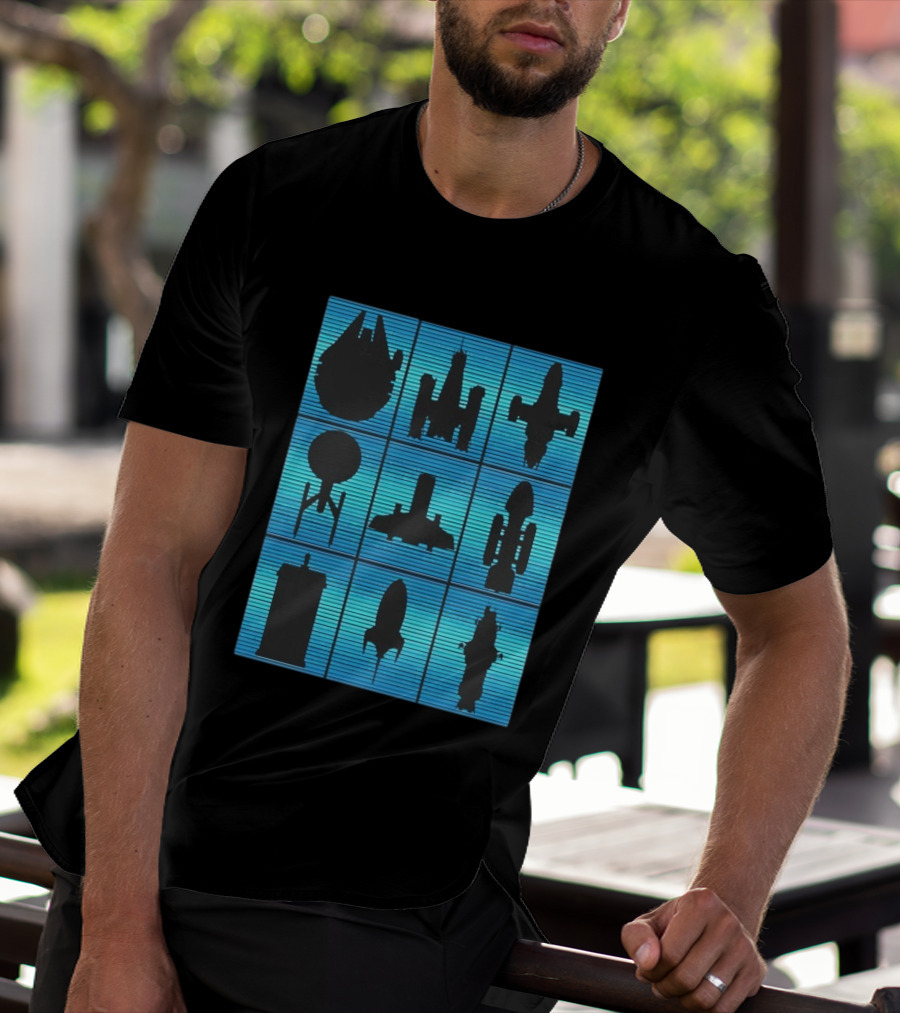 Interstellar Travelers Spaceship Silhouettes Sci Fi T-Shirt