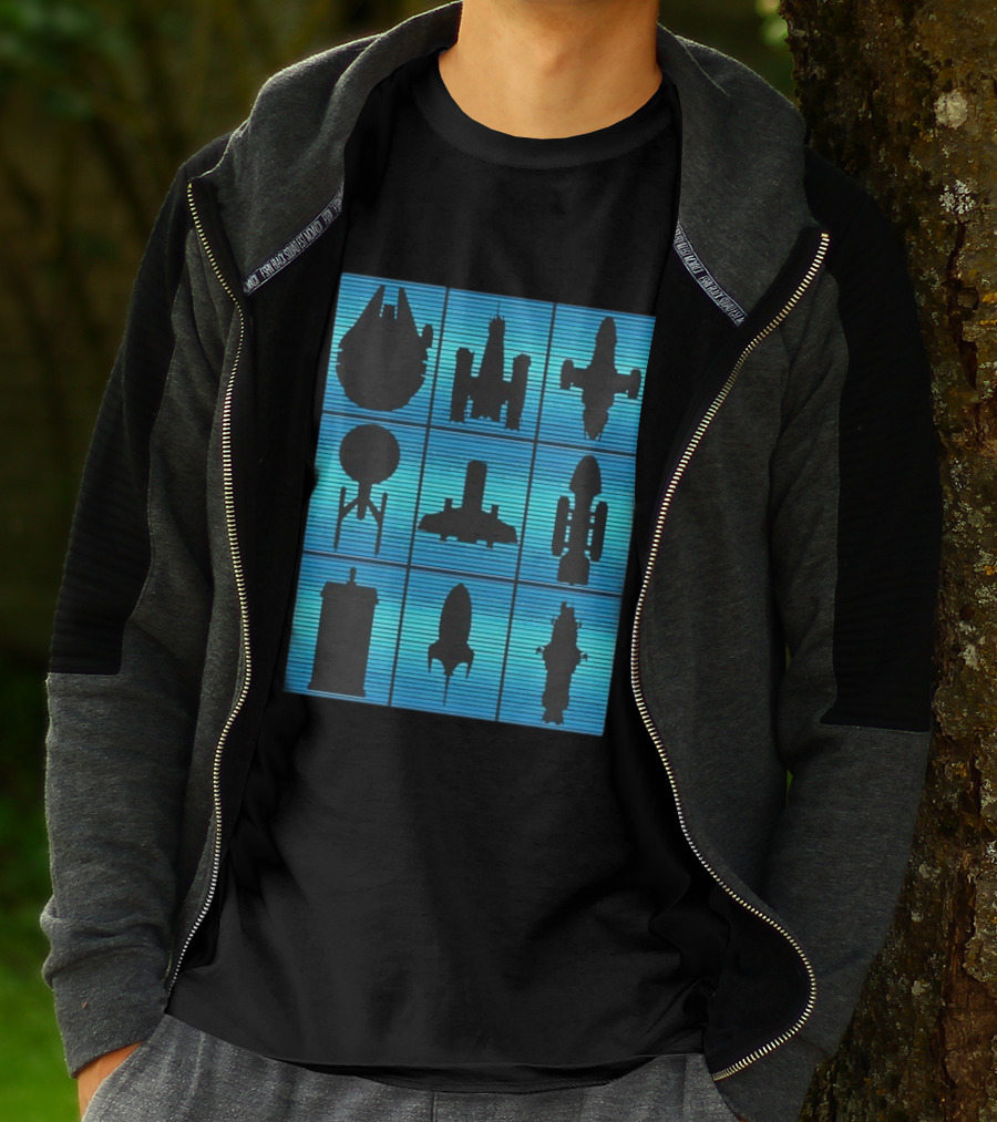 Interstellar Travelers Spaceship Silhouettes Sci Fi T-Shirt