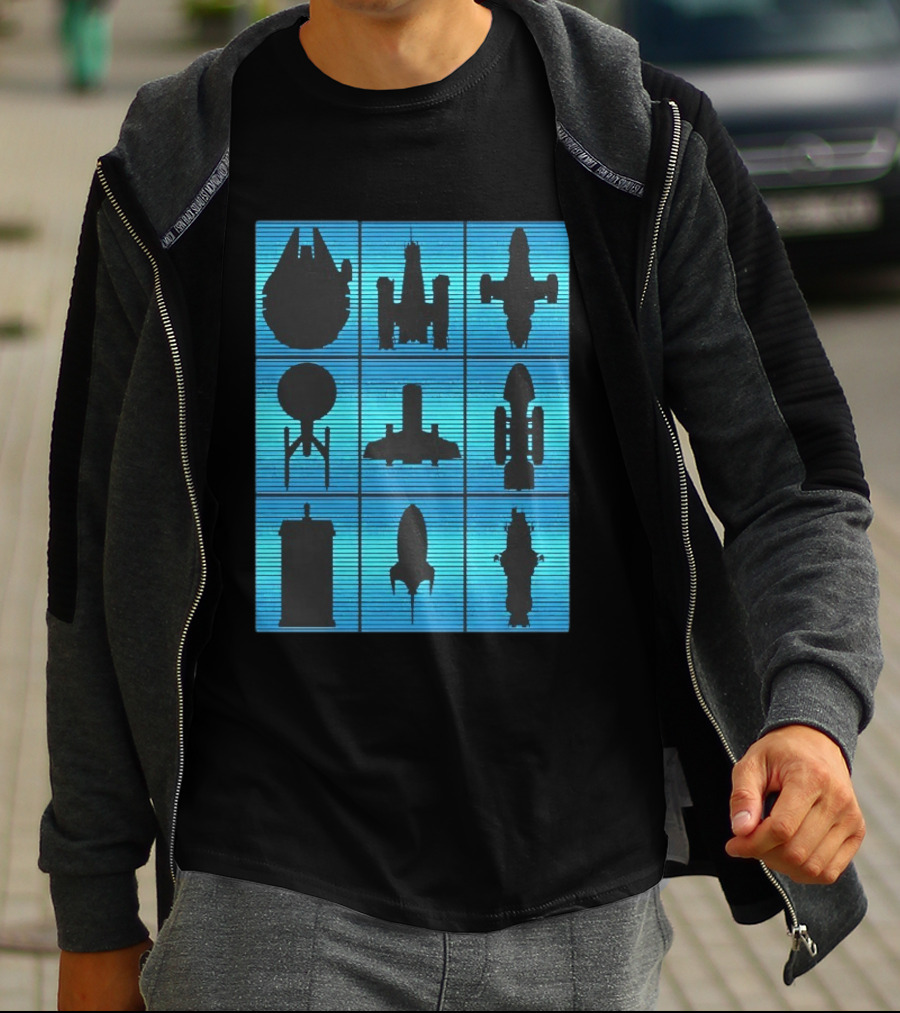 Interstellar Travelers Spaceship Silhouettes Sci Fi T-Shirt