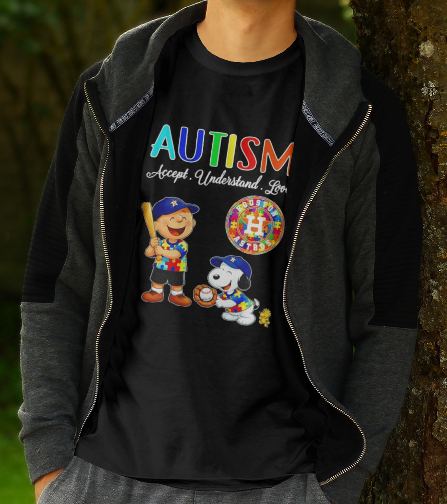 Autism Accept Understand Love Charlie Brown Snoopy Houston Astros MLB T-Shirt