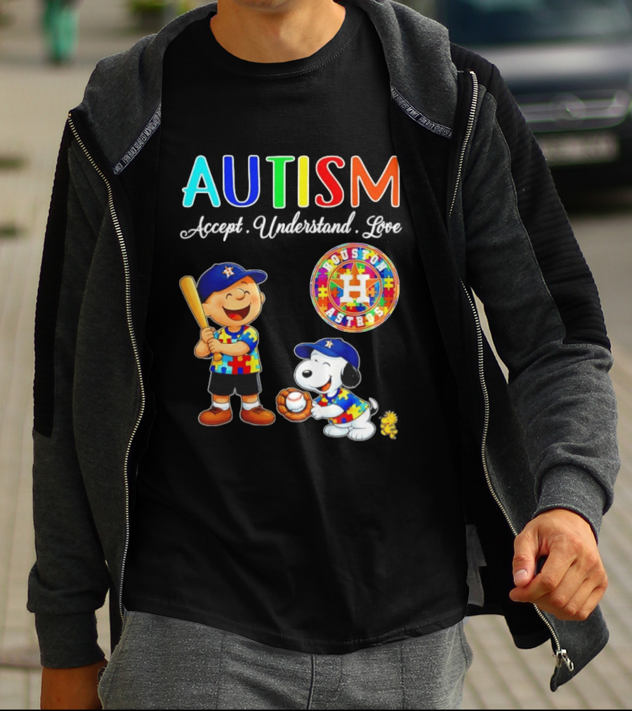Autism Accept Understand Love Charlie Brown Snoopy Houston Astros MLB T-Shirt