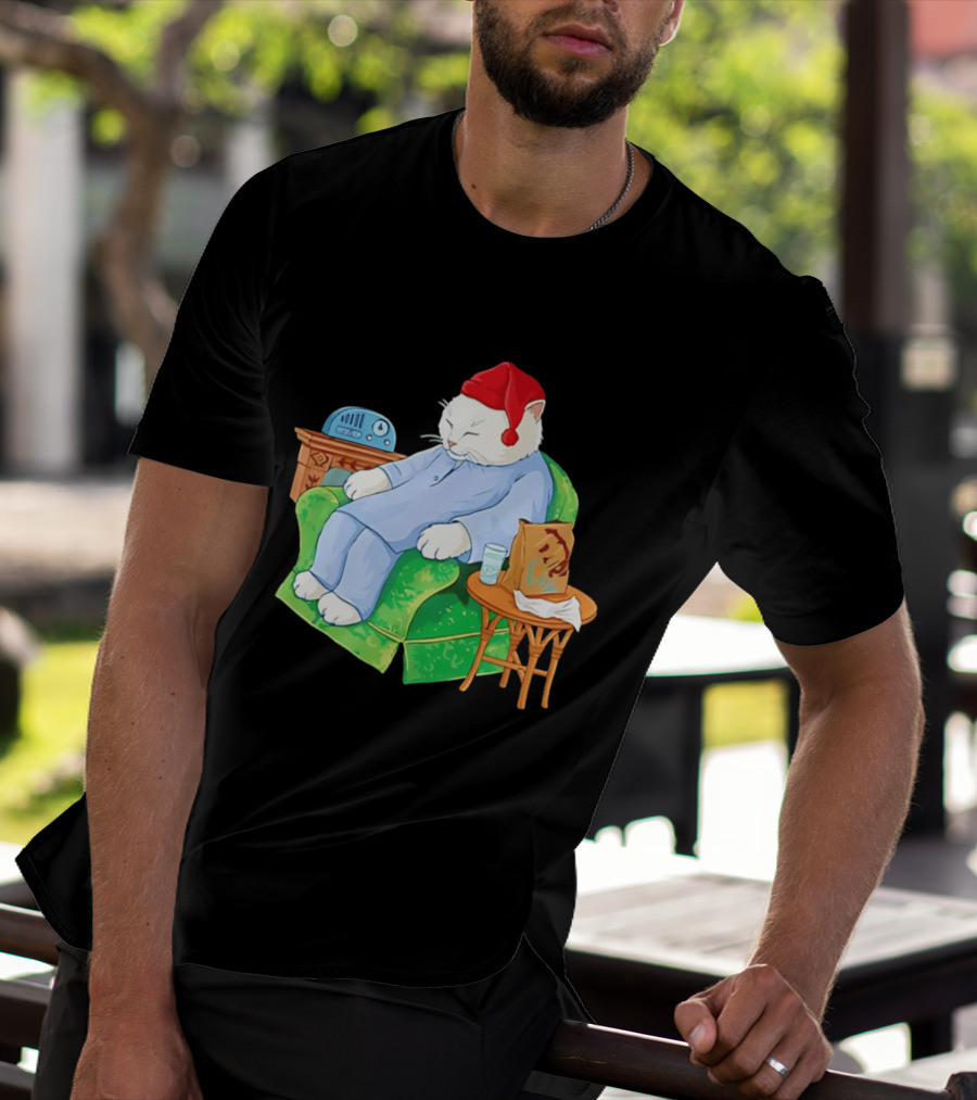 Sleepytime Cat Cartoon Cozy Scene With Tacos T-Shirt