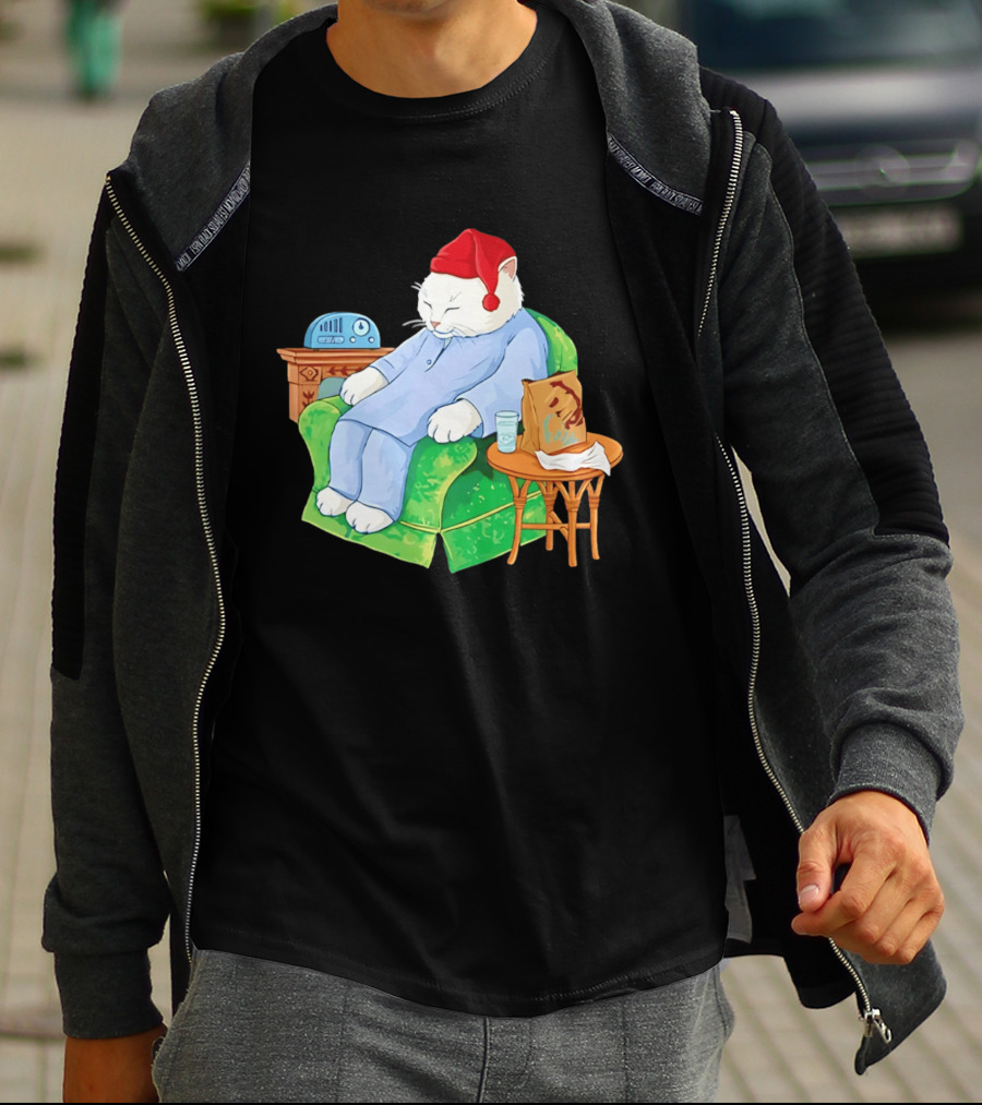 Sleepytime Cat Cartoon Cozy Scene With Tacos T-Shirt