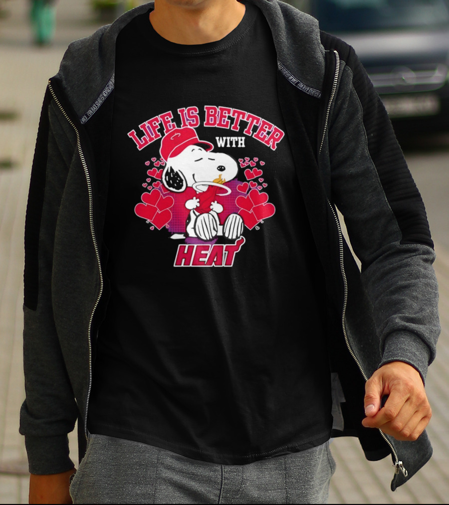 Life Is Better With Heat Snoopy Miami Heat Hearts T-Shirt