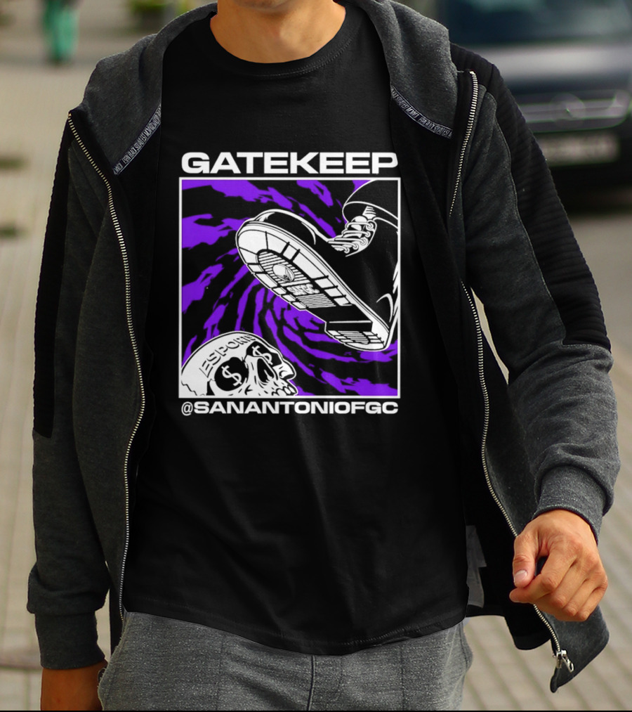Gatekeep San Antonio Fighting Game Community Sneaker Skull T-Shirt