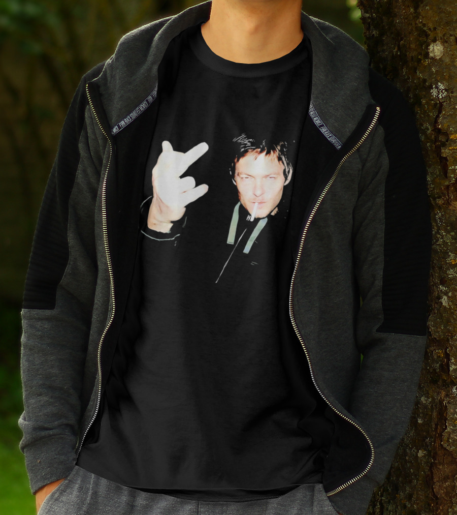Norman Reedus The Walking Dead Daryl Dixon Middle Finger Smoking T-Shirt
