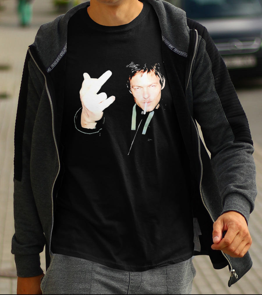 Norman Reedus The Walking Dead Daryl Dixon Middle Finger Smoking T-Shirt