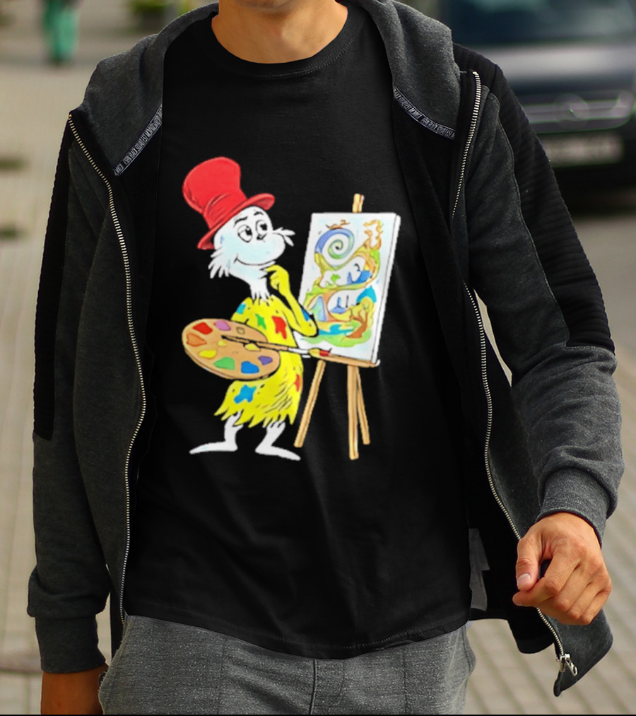 Sam I Am Red Hat Palette Painting Easel Whimsical Scene T-Shirt