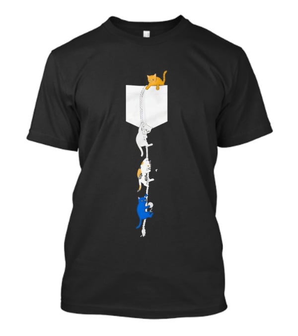 Kittens Climbing Rope From Pocket Whimsical Cat Adventure T-Shirt