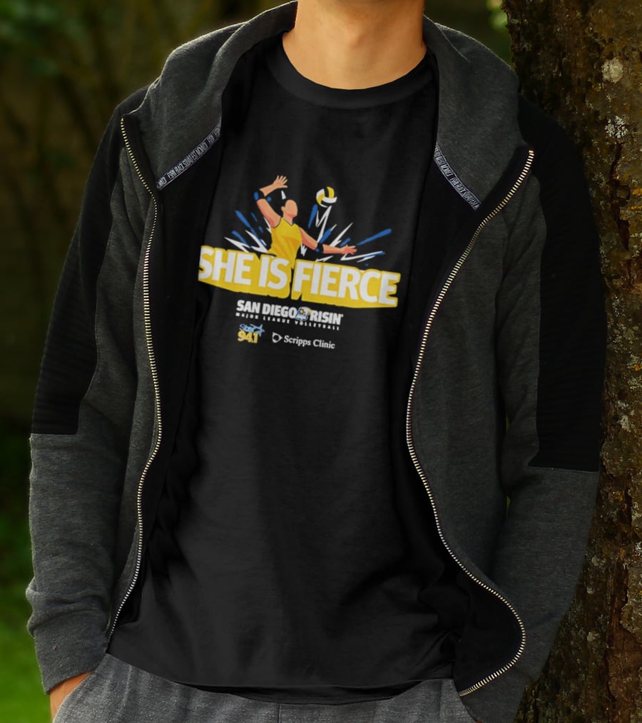 She Is Fierce San Diego Risin Major League Volleyball Scripps Clinic T-Shirt