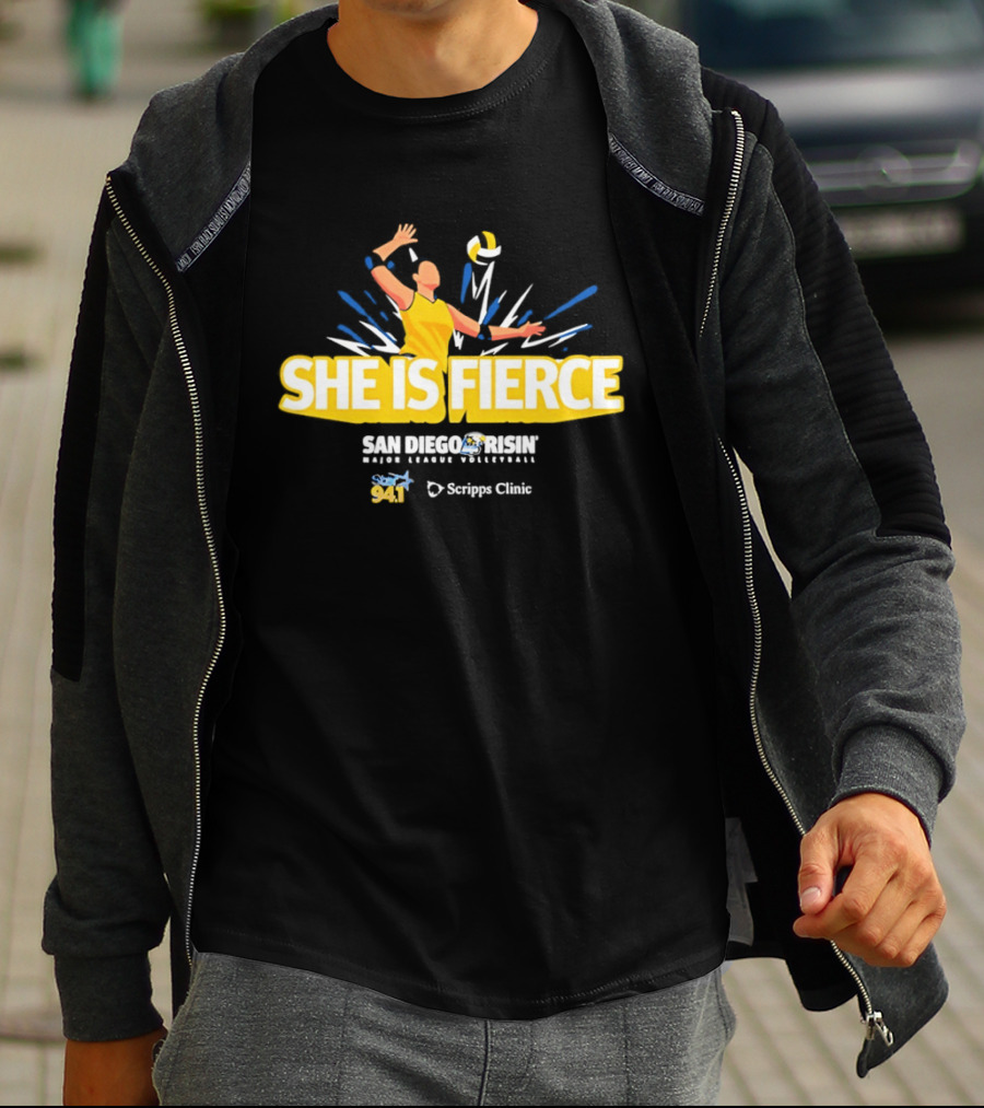 She Is Fierce San Diego Risin Major League Volleyball Scripps Clinic T-Shirt