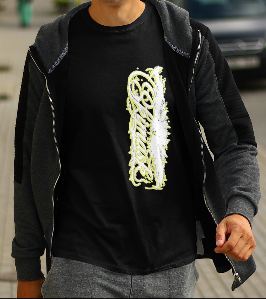 Ski Mask Script Neon Yellow Graffiti Style Vertical T-Shirt