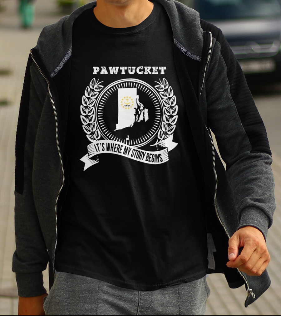 Pawtucket Rhode Island It's Where My Story Begins Map And Anchor T-Shirt