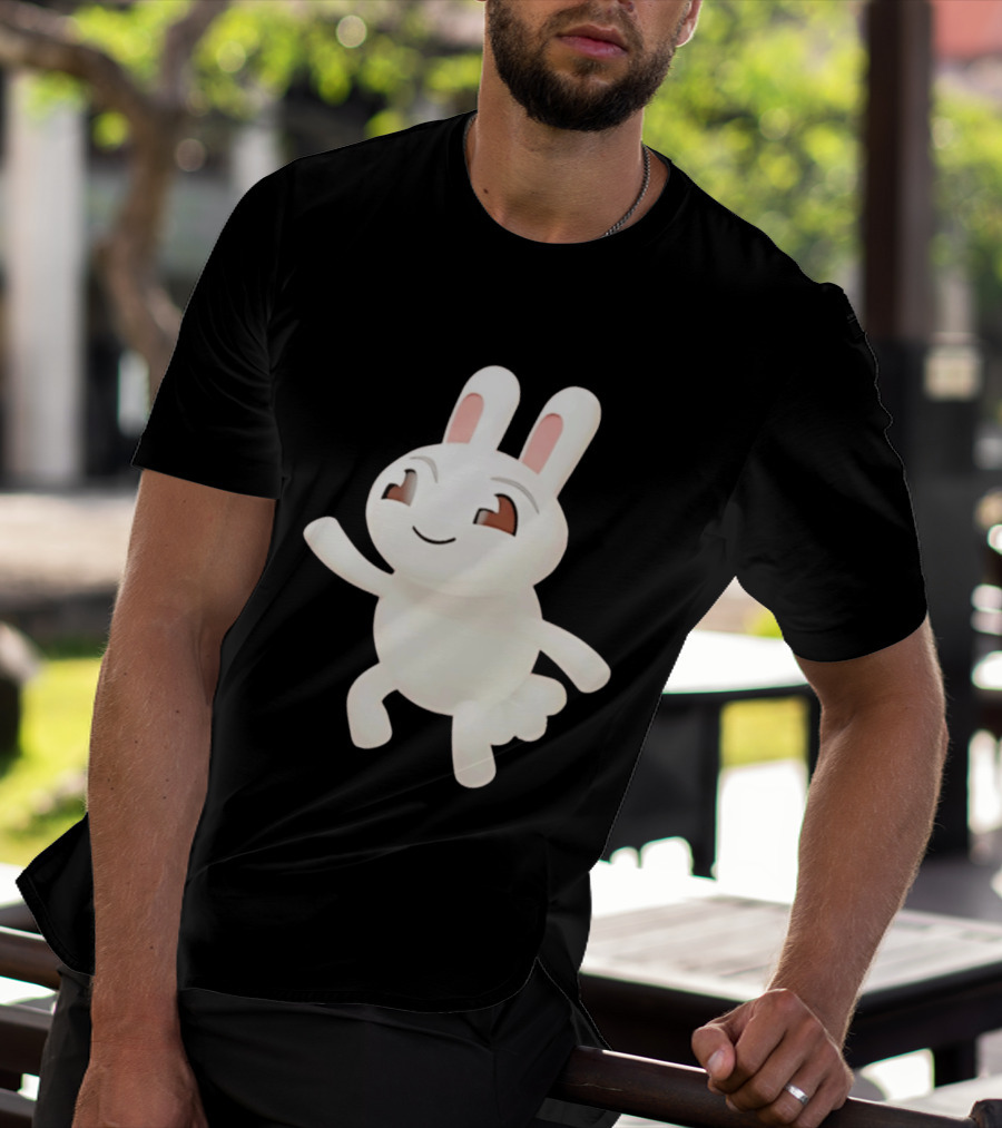 Cartoon Rabbit Waving Happy Bunny Character Cute Playful Pose T-Shirt