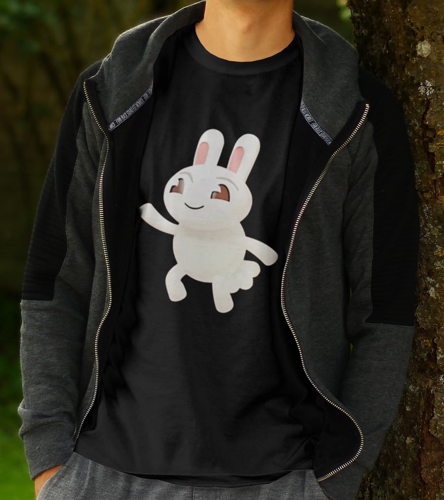 Cartoon Rabbit Waving Happy Bunny Character Cute Playful Pose T-Shirt
