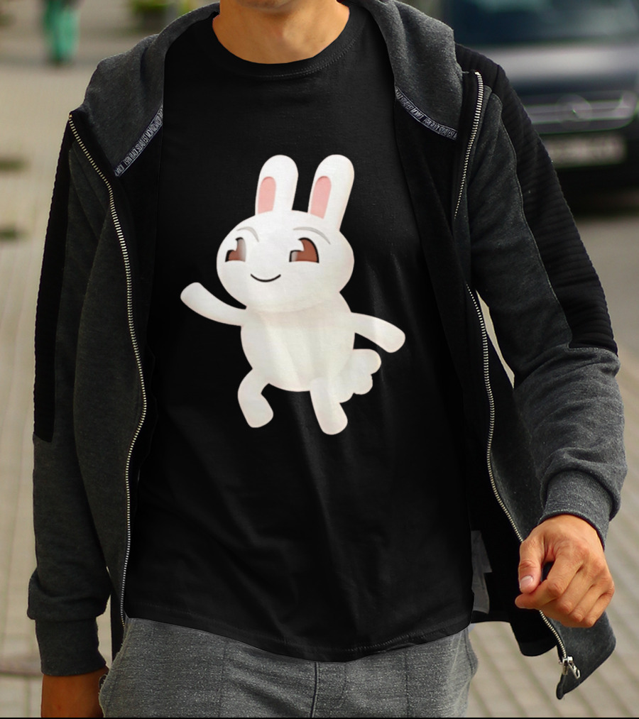Cartoon Rabbit Waving Happy Bunny Character Cute Playful Pose T-Shirt