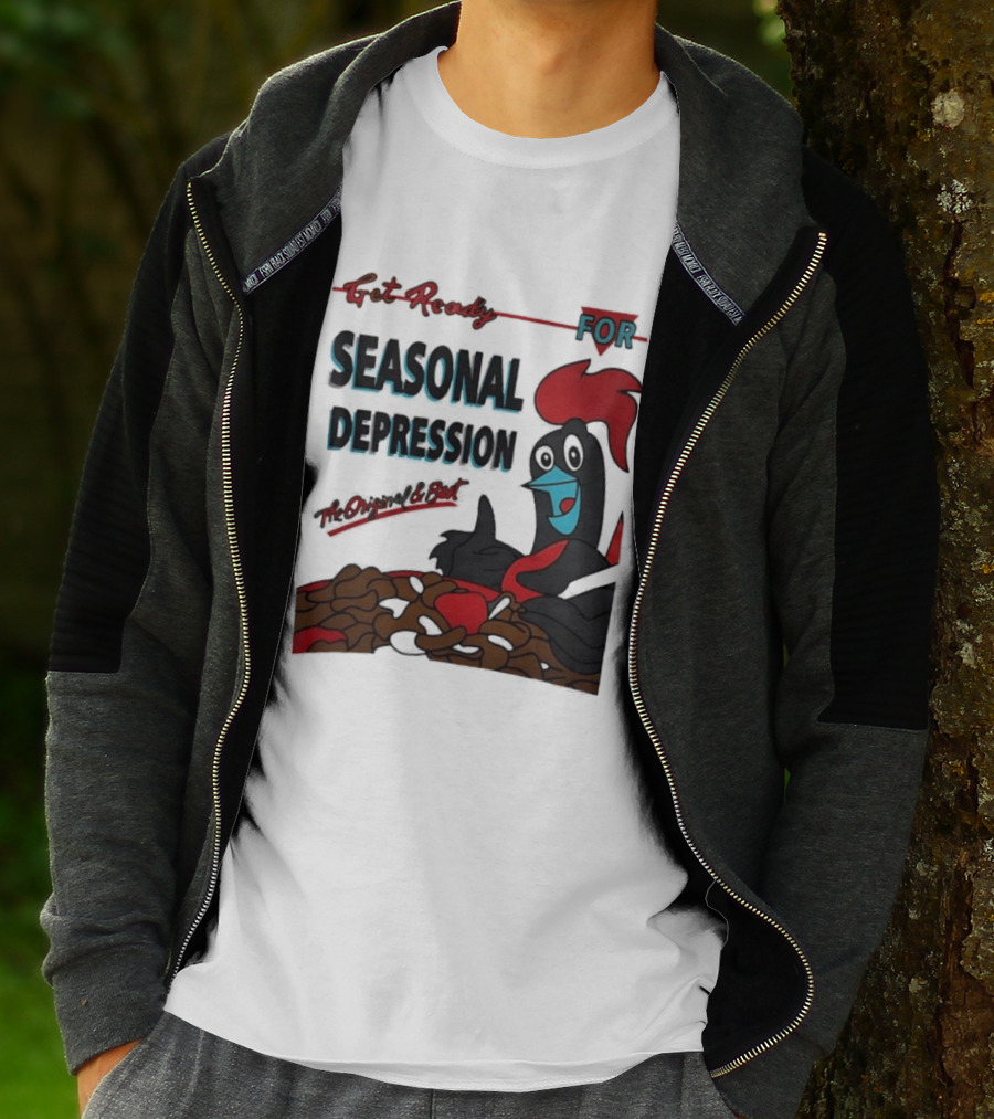 Get Ready For Seasonal Depression Rooster Cereal Red Black Cartoon T-Shirt