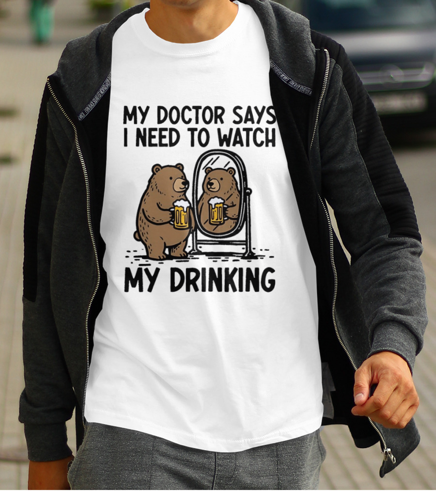Bear Ing Drinking In Mirror With Beer T-Shirt