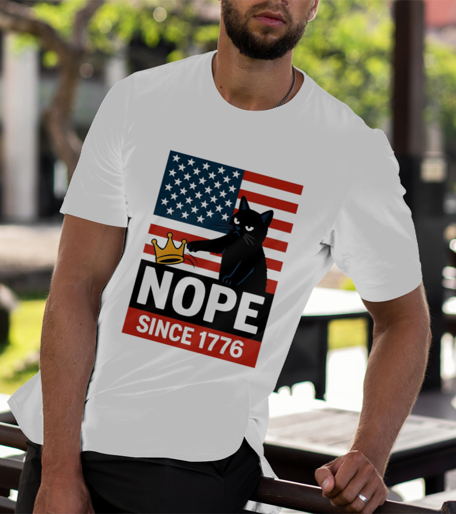 Nope Since 1776 Black Cat Anti MAGA Protest American Flag T-Shirt