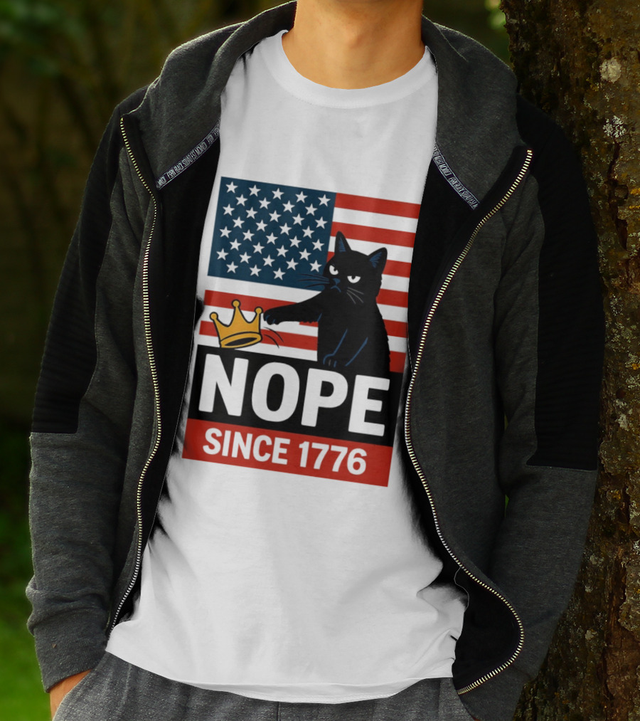 Nope Since 1776 Black Cat Anti MAGA Protest American Flag T-Shirt