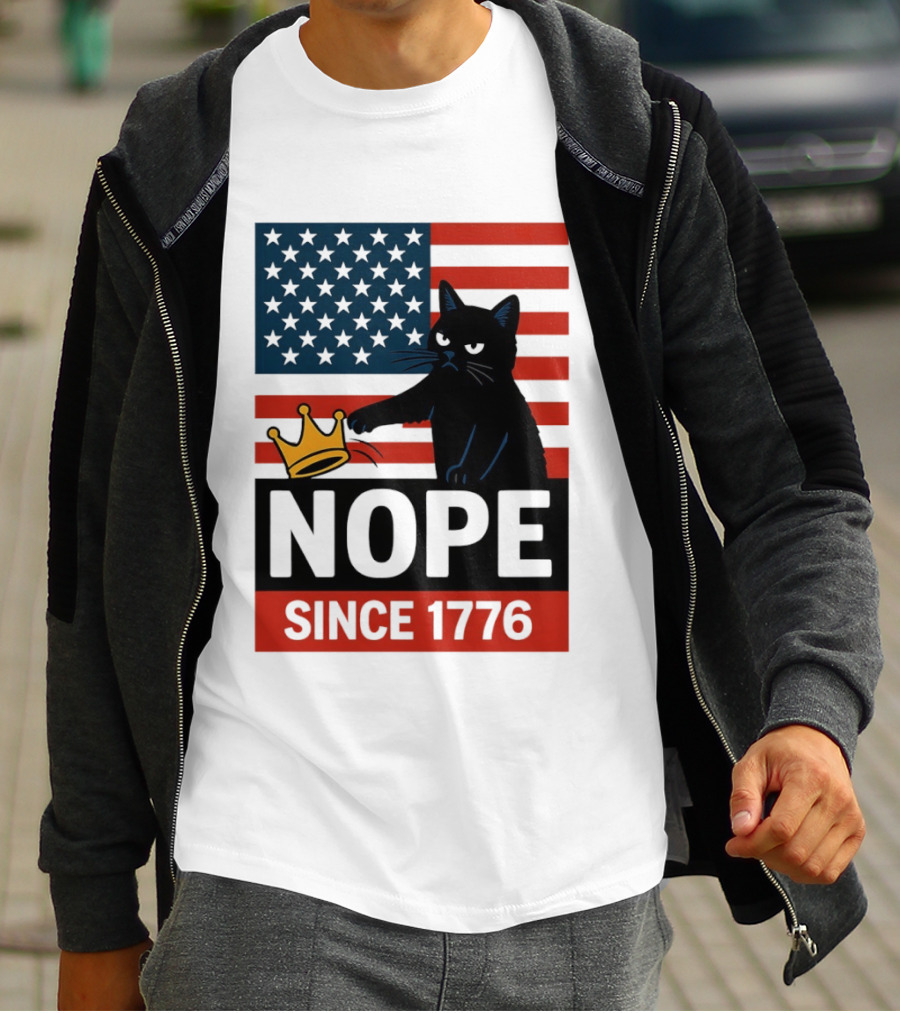 Nope Since 1776 Black Cat Anti MAGA Protest American Flag T-Shirt