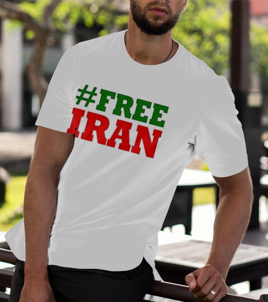 #FREE IRAN Green Red Text Bold Message T-Shirt