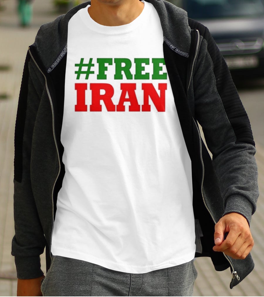 #FREE IRAN Green Red Text Bold Message T-Shirt