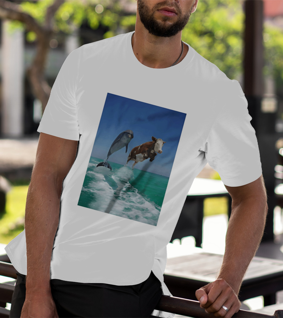 Cow And Dolphin Jumping Out Of Water Ocean Adventure T-Shirt