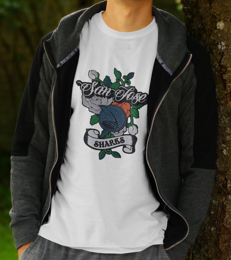 San Jose Sharks Floral Tattoo Style Team T-Shirt